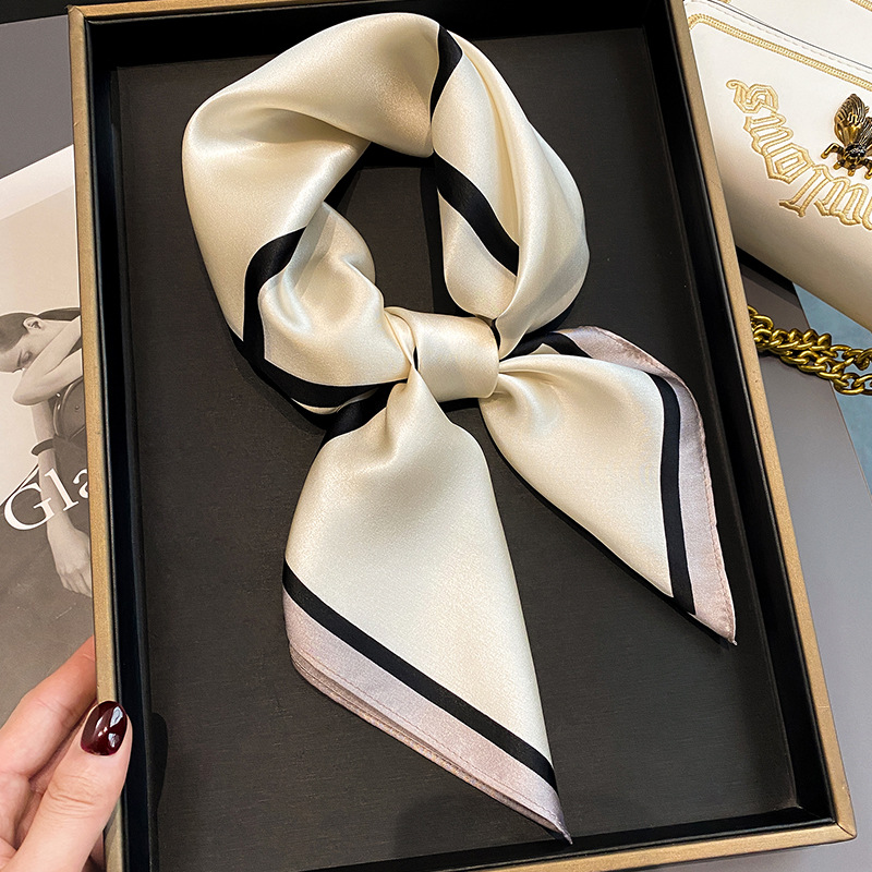 复古格子100%桑蚕丝小方巾丝巾