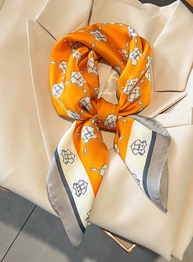 70CM小方巾丝巾女韩国ins百搭橙色洋气职业空姐装饰衬衫领巾纱巾