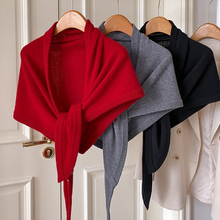 韩系慵懒风100%Wool羊毛羊绒大三角巾披肩女秋冬新款针织斗篷围巾