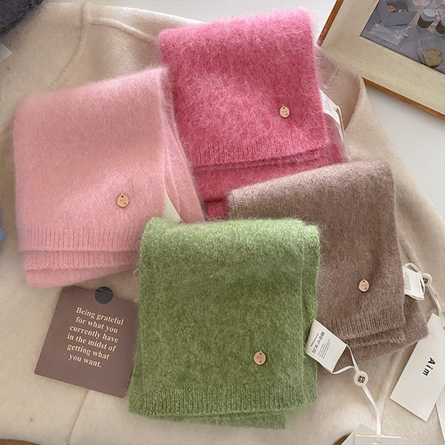 韩系多巴胺纯色羊绒羊毛围巾女冬季百搭软糯保暖护颈短款针织围脖