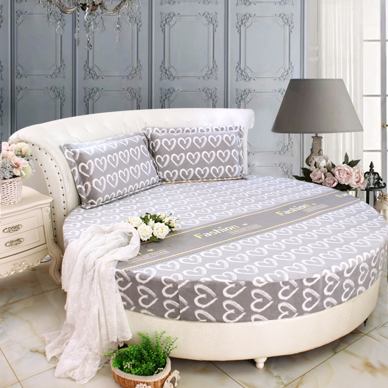 卡通保暖牛奶绒圆形床笠款裸睡保暖圆床席梦思保护套圆床套床垫