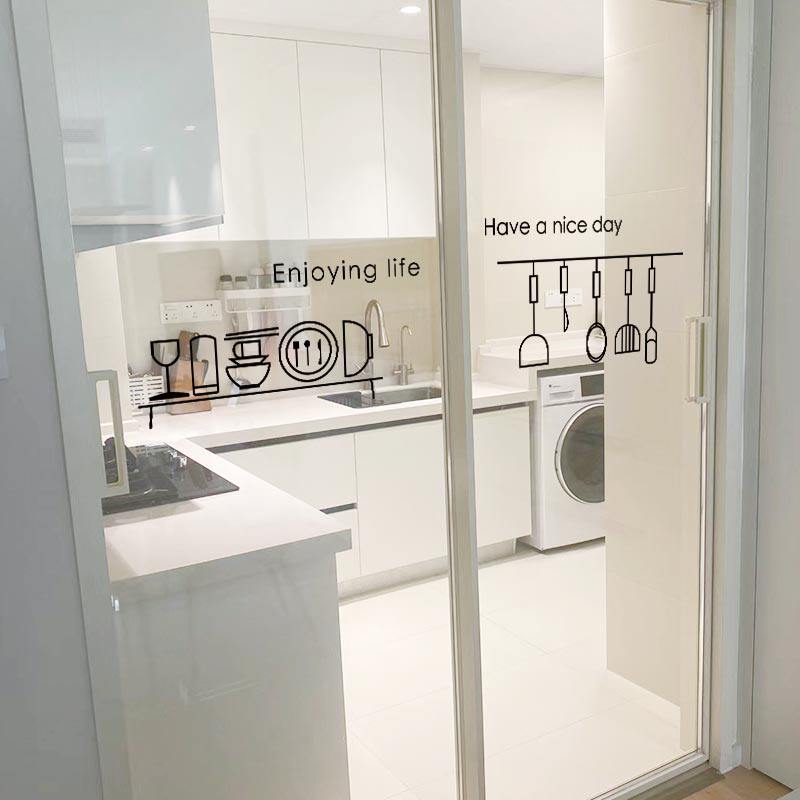 ins线条家用简约推拉自餐厅风防撞贴纸现代玻璃门移门粘厨房防水