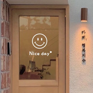 笑脸咖啡奶茶简约ins卧室门白墙镜子装饰贴 厨房玻璃门防撞墙贴纸