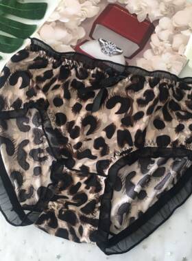 大码内裤女中腰冰丝花朵豹纹花边