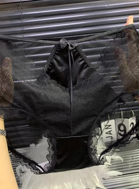 黑色性感大码内裤女士高腰林梦雪25新款大码胖mm网纱舒适三角裤头