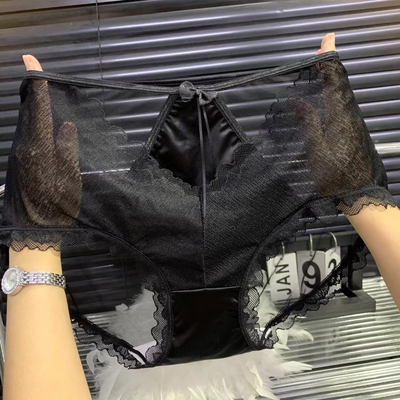 黑色性感大码内裤女士高腰林梦雪25新款大码胖mm网纱舒适三角裤头
