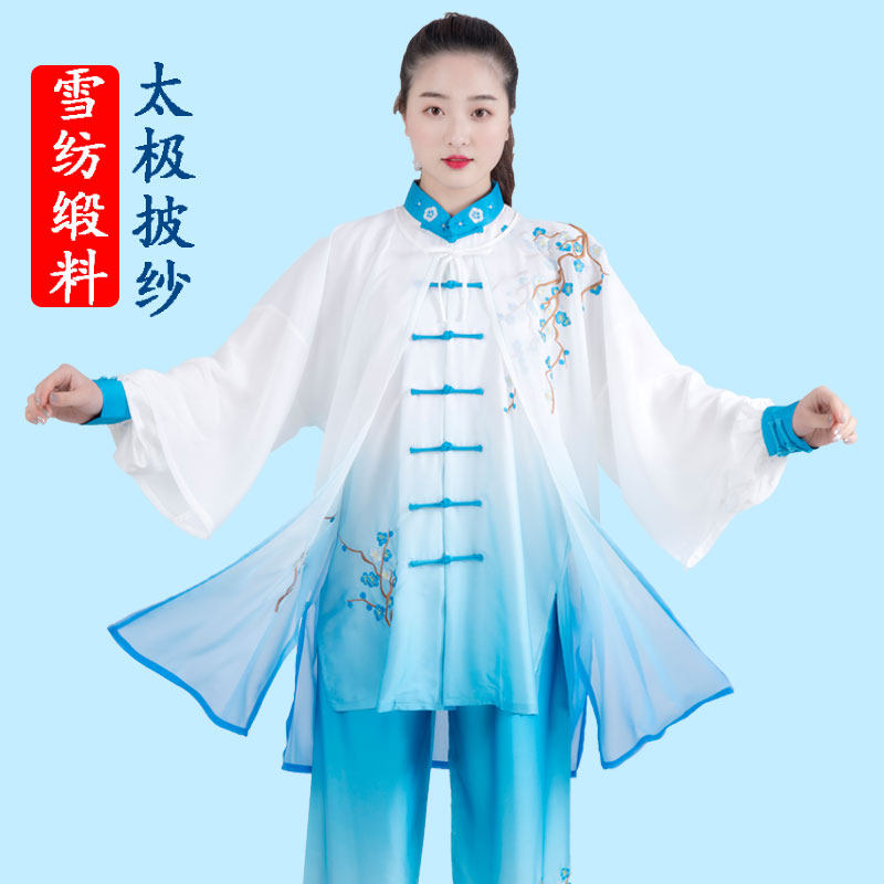 比赛表演单件长款飘逸披肩太极服