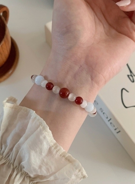 天然玛瑙原石手串荔枝冻猫眼串珠手链新中式复古显白手饰女手串