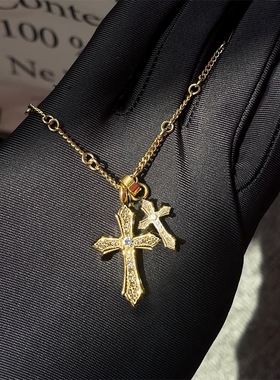 双十字架毛衣链男女潮流简约百搭高级感叠戴毛衣链小众轻奢吊坠
