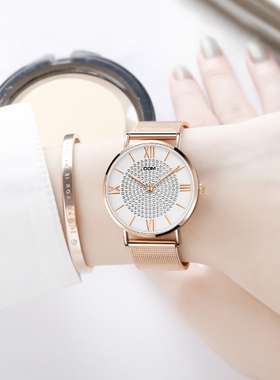 DOM腕表 新款时尚学生正品运动户外皮带玫金网带石英表女防水手表