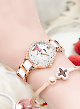 DOM腕表 2025新款手表女士石英陶瓷爱心学生水钻名牌生日礼物女表