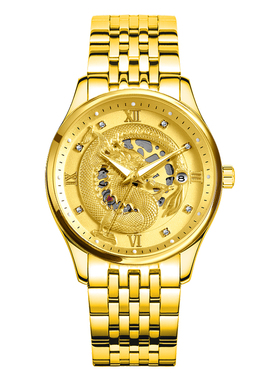 DOM腕表 手表男士表夜光新款潮流全自动机械表金色图腾中国风龙表