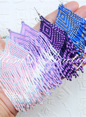 Handmade Beading 手工编织米珠菱格流苏民族风波西米亚耳夹耳环