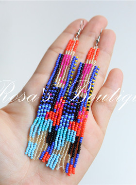 Handmade Beading 手工编织色块拼色流苏彩色彩渐变米珠耳钉耳夹