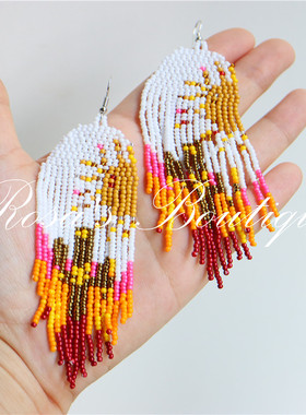 Handmade Beading 手工编织小太阳印花夏日流苏彩色渐变米珠耳环