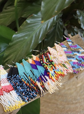 Handmade Beading earrings 手作彩色渐变流苏民族风耳钉耳夹耳环
