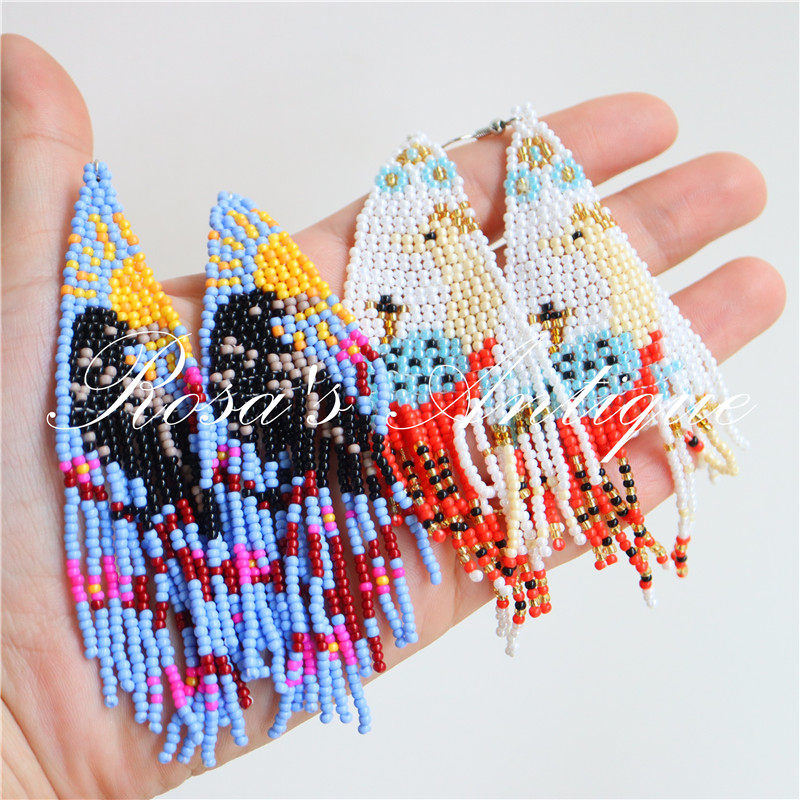 Handmade Beading 凤凰飞鸟手工编织渐变米珠波西米亚耳环耳夹