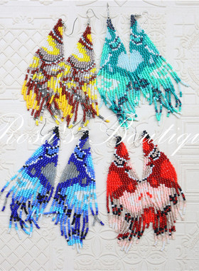 Handmade Beading 手工编织花朵图腾彩色彩渐变米珠耳钉耳夹