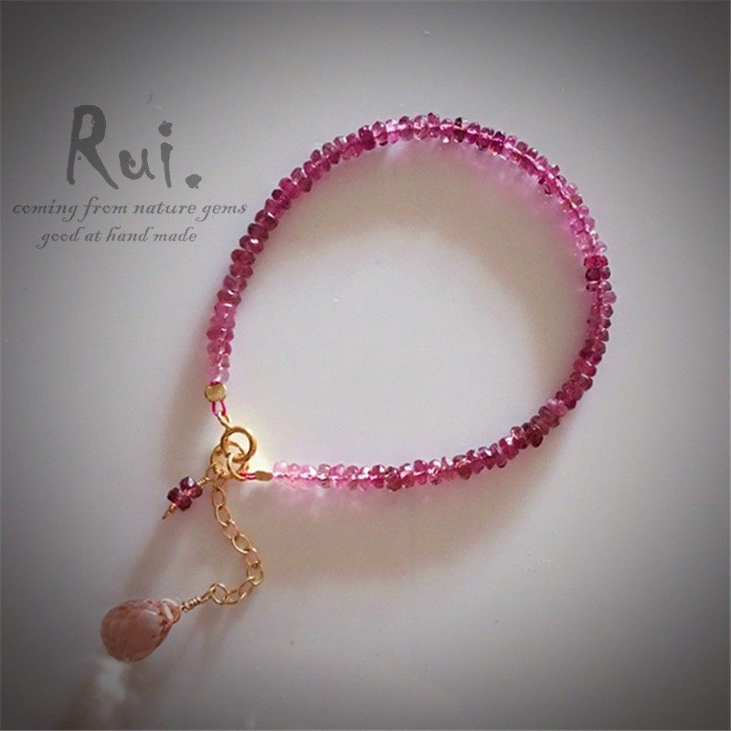 瑞铺原创 招桃花 巴西切刻面天然糖果粉红碧玺手链女纤细手工制作