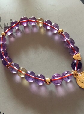 瑞铺原创 天然乌拉圭紫黄水晶手链女s925银鱼旺贵人运紫色手串