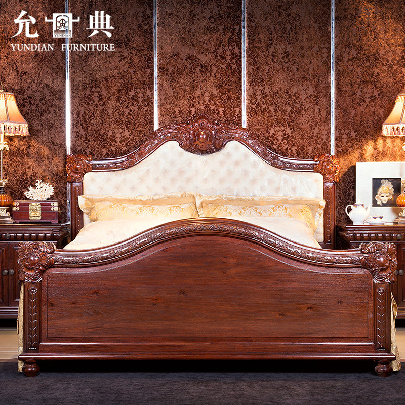 允典红木家具花梨木刺猬紫檀帝国工匠卧室欧式雕花布艺1.8米大床