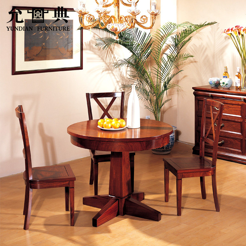允典红木家具花梨木刺猬紫檀美式木面圆餐台简约餐厅圆形餐桌