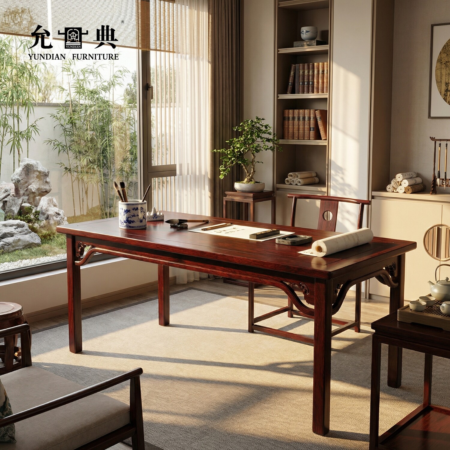允典红木家具花梨木刺猬紫檀黑紫檀弓字画桌茶桌台书桌全实木榫卯