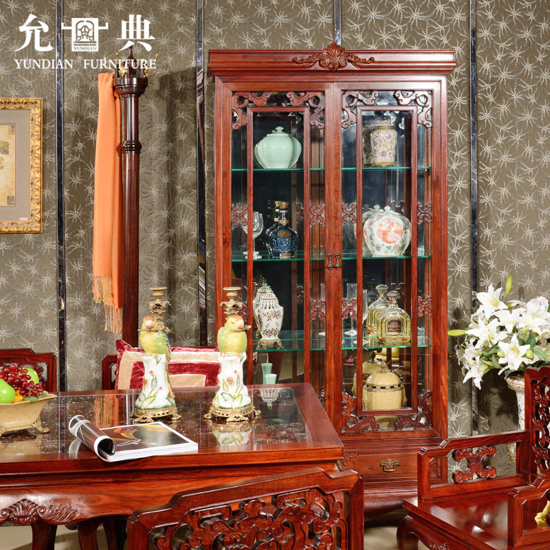 允典红木家具花梨木路易06欧式双门酒柜现代简约红木酒橱展示柜