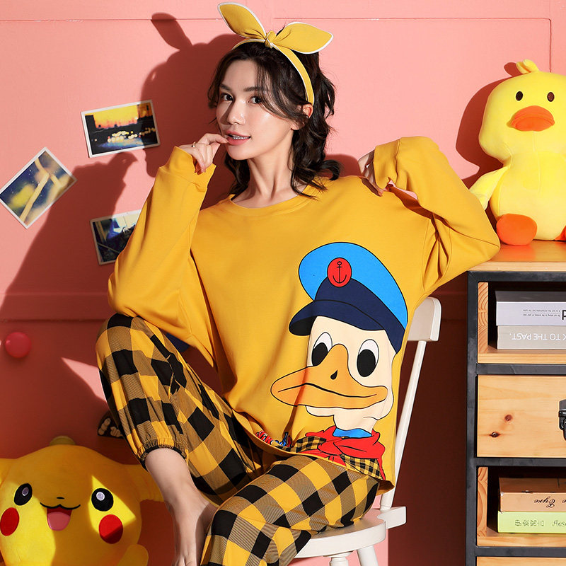 春秋季胖女孩睡衣洋气纯棉长袖加肥加大码女生睡衣少女居家服套装