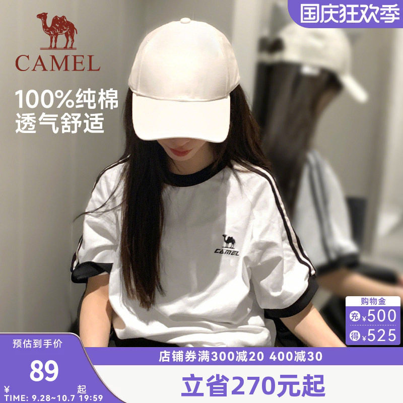 骆驼夏日T恤女纯棉短袖 2026春夏新款情侣宽松复古运动休闲上衣男