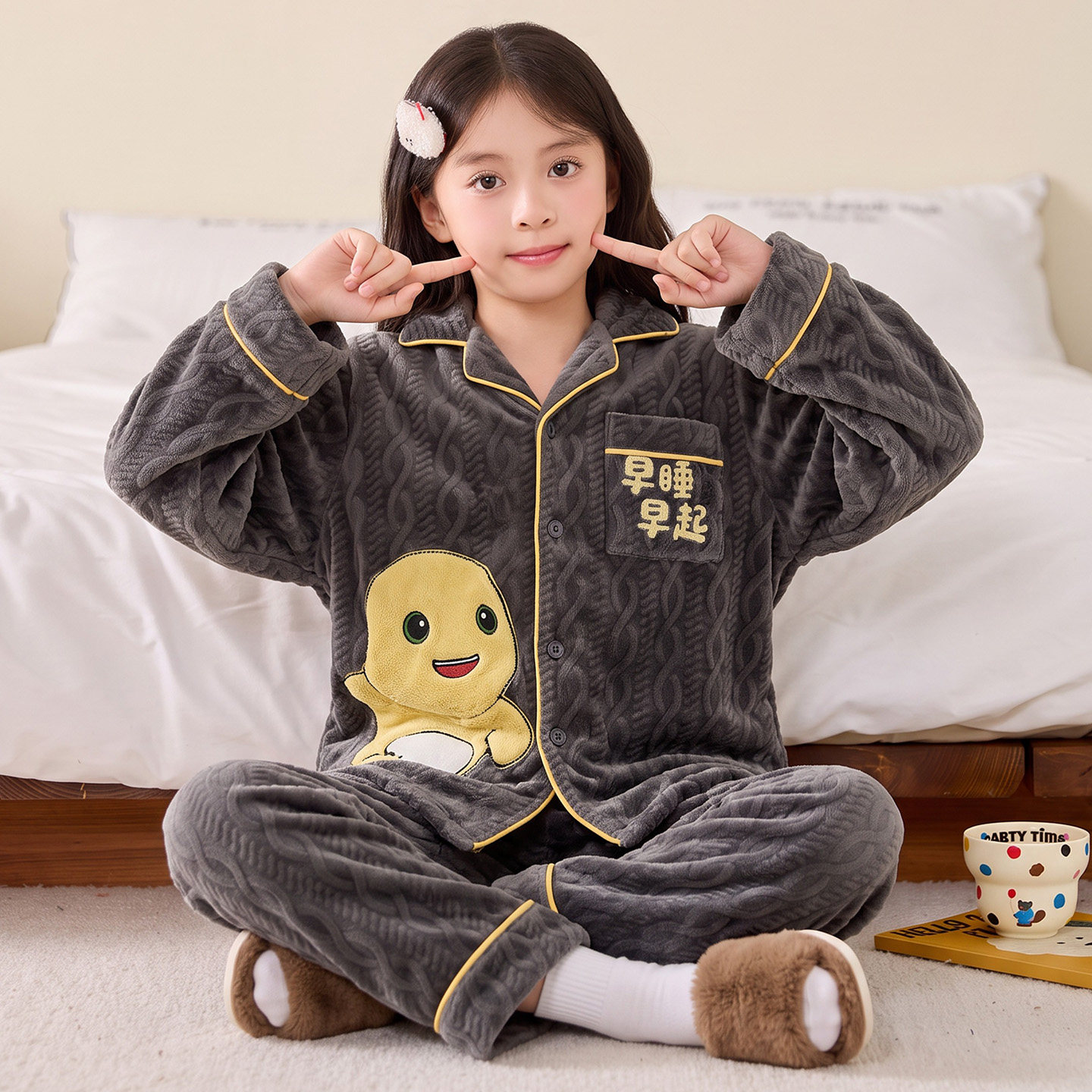 女童海岛绒秋冬可外穿家居服套装
