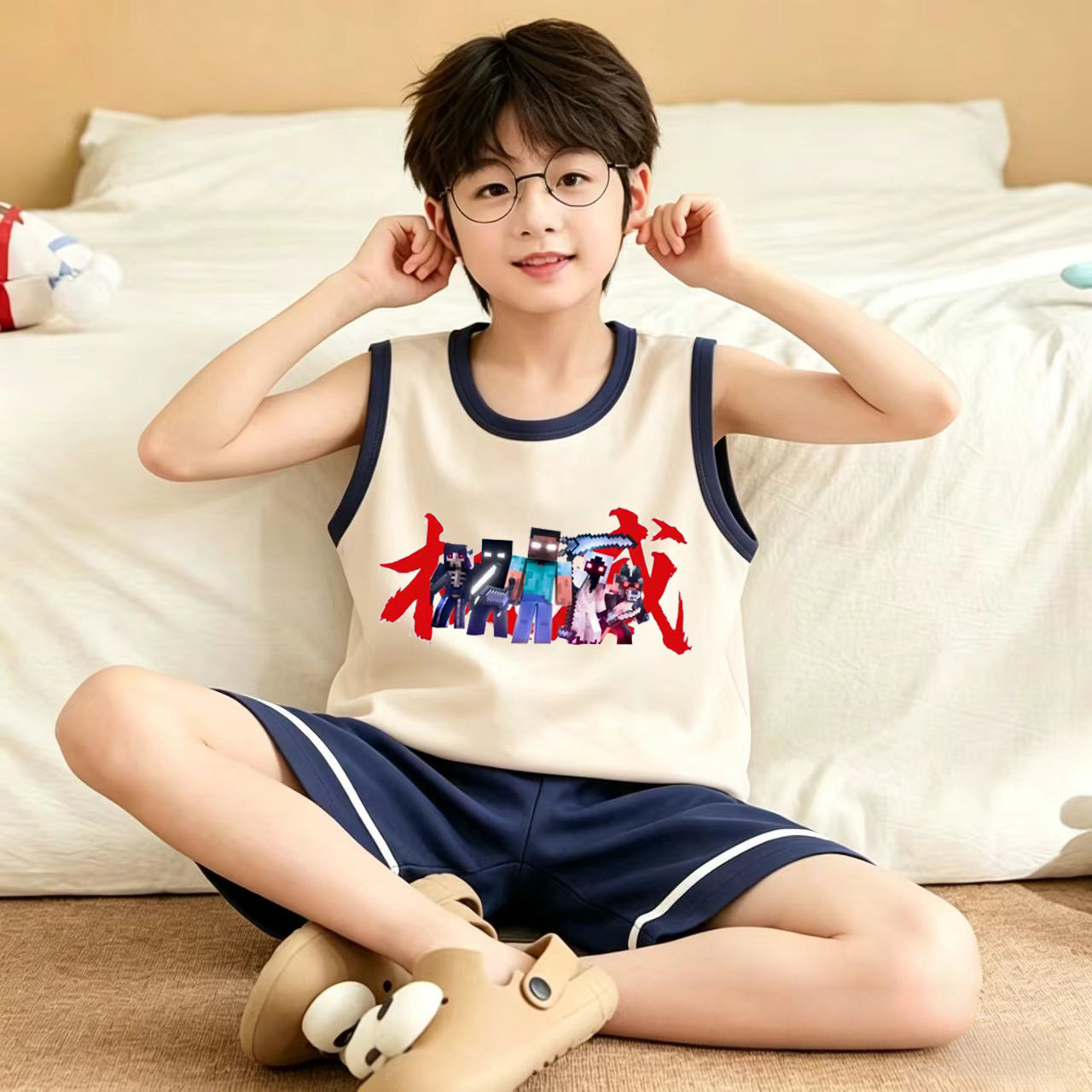 男童睡衣夏季薄款纯棉背心套装