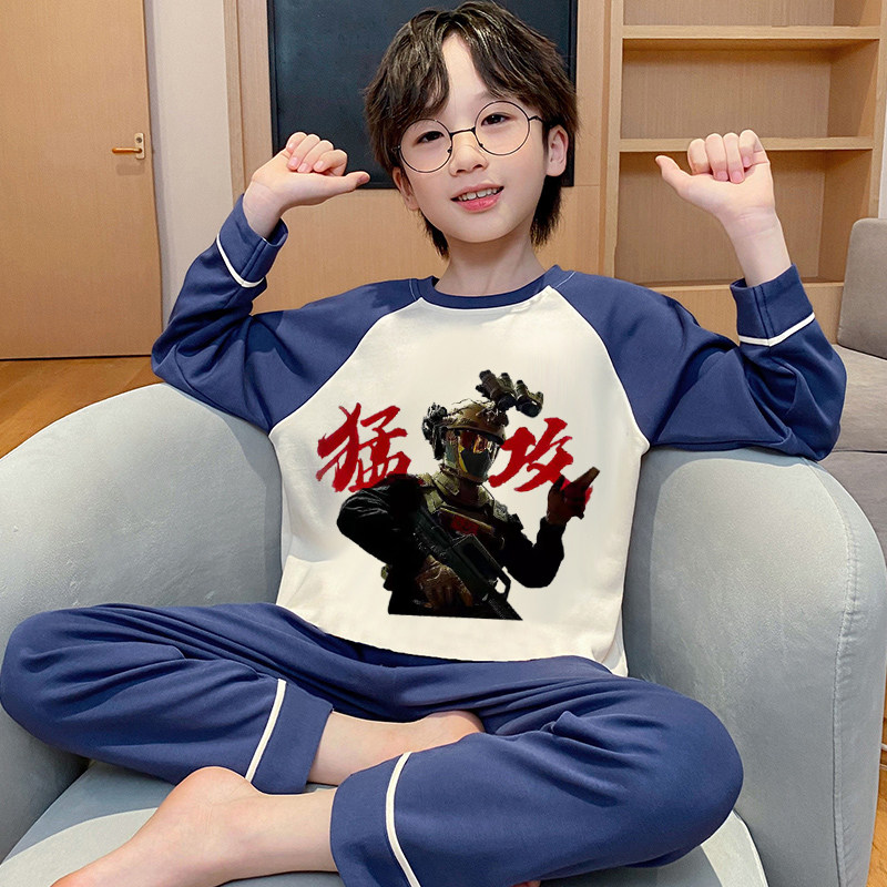 三角洲卡通印花纯棉长袖男家居服