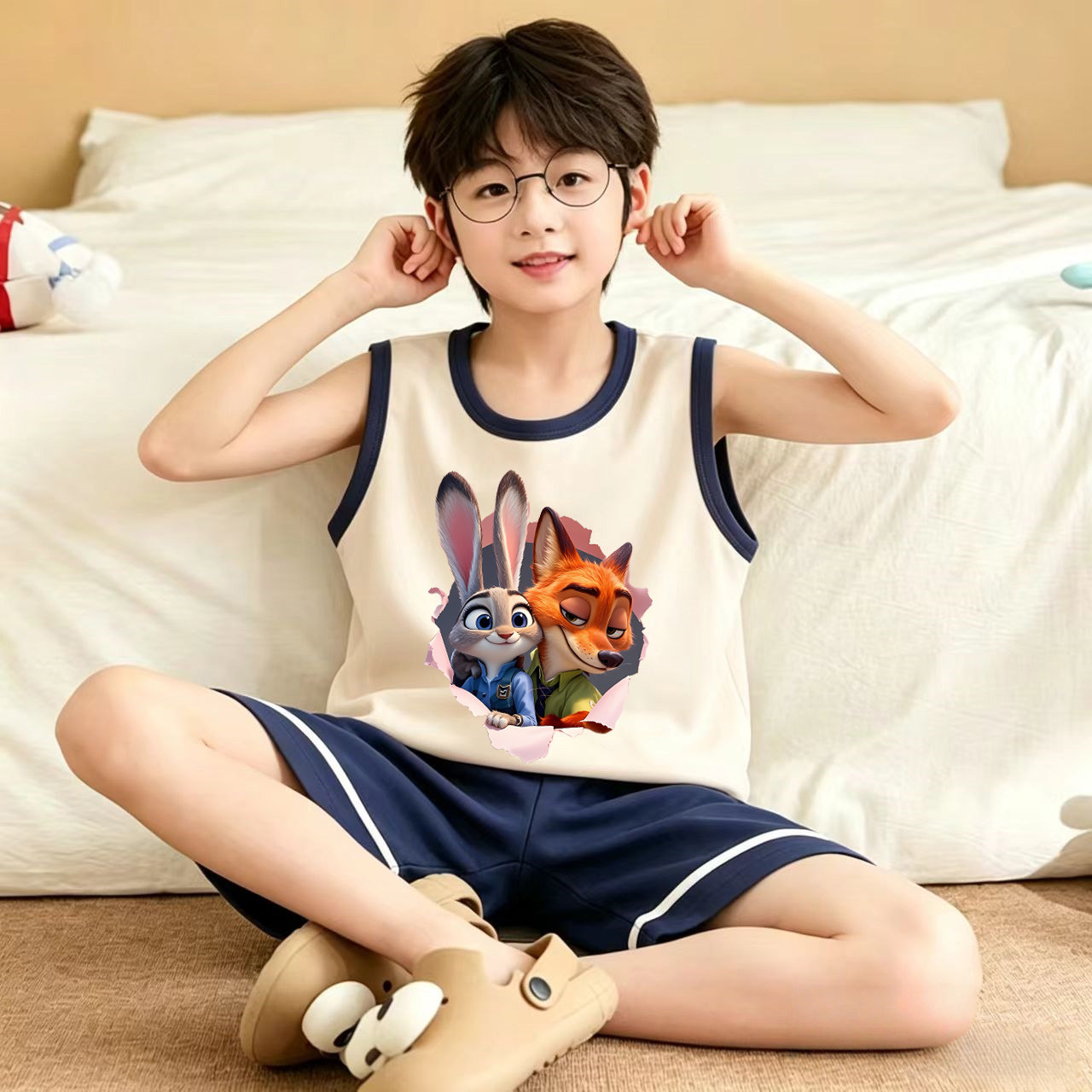 男童睡衣夏季薄款纯棉背心套装