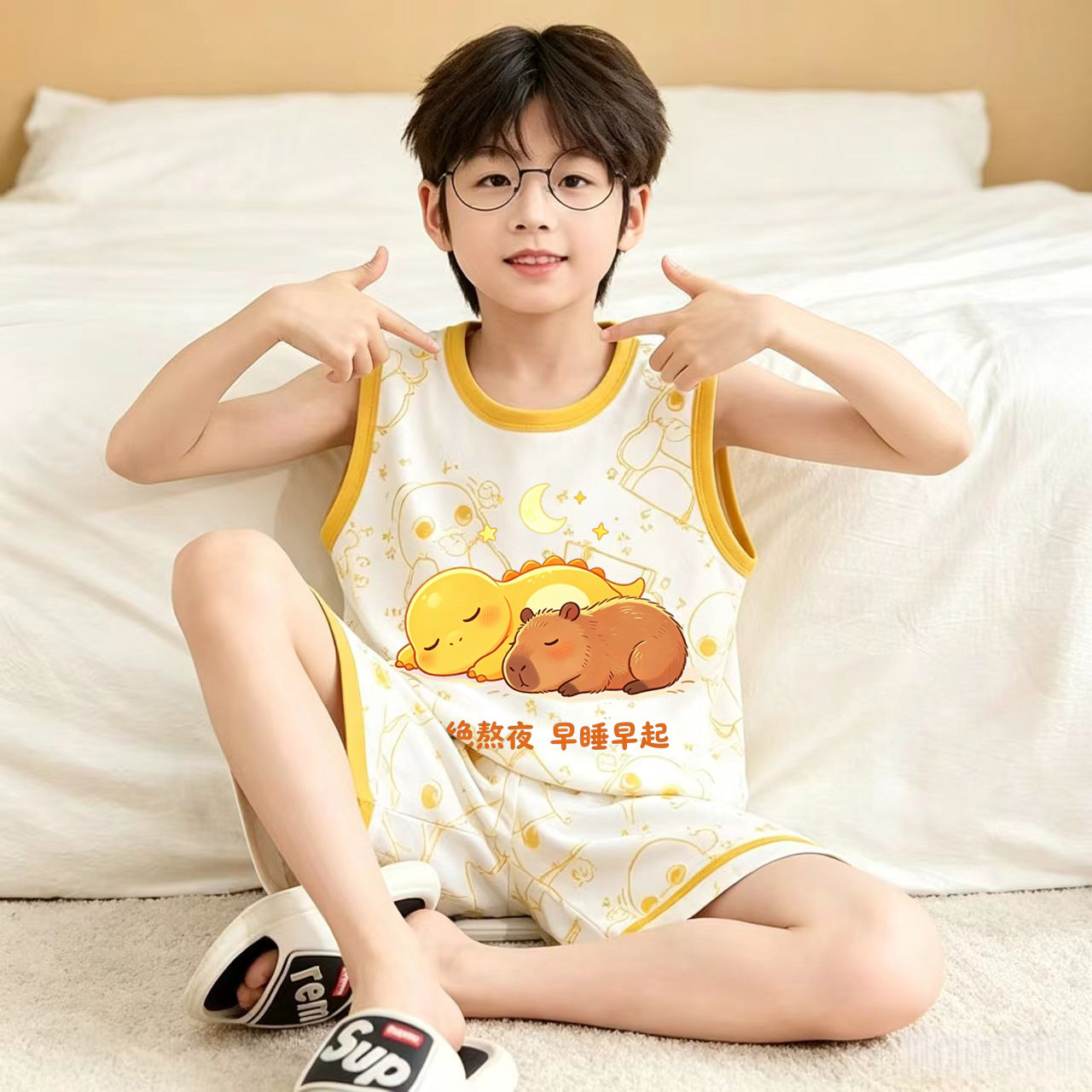 男童睡衣夏季薄款纯棉背心套装