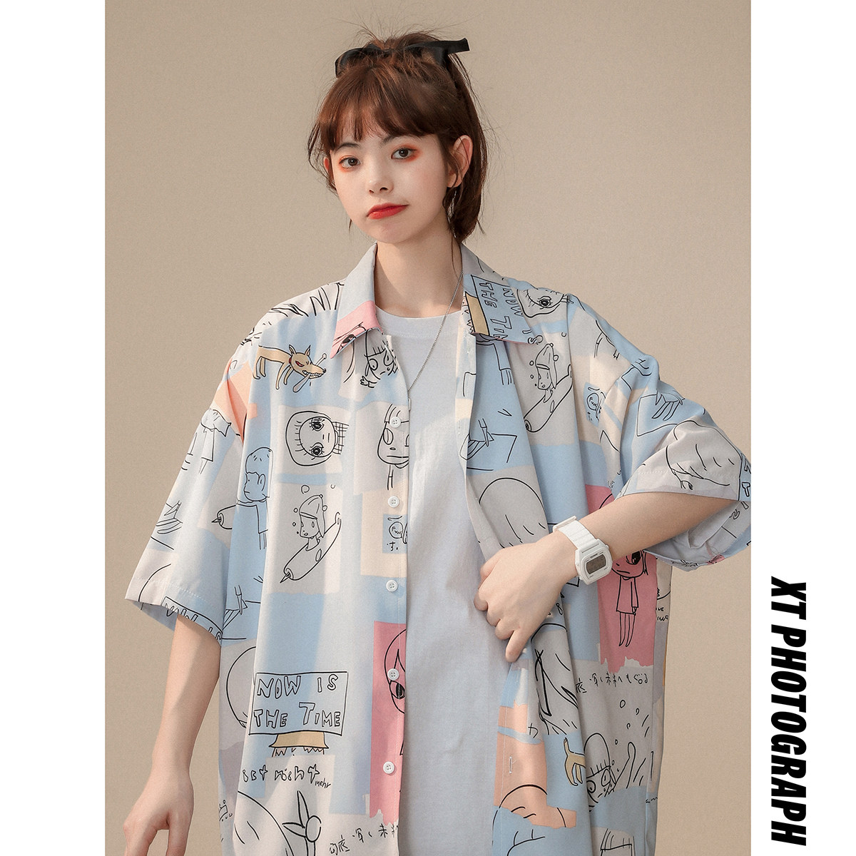 夏季短袖休闲宽松印花卡通特色情侣短袖衬衫 C207 /P3848图片