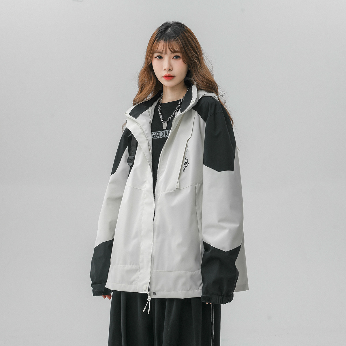 立领连帽撞色拼接情侣冲锋衣登山服夹克JK18/P65/98,男装夹克,星座202-3