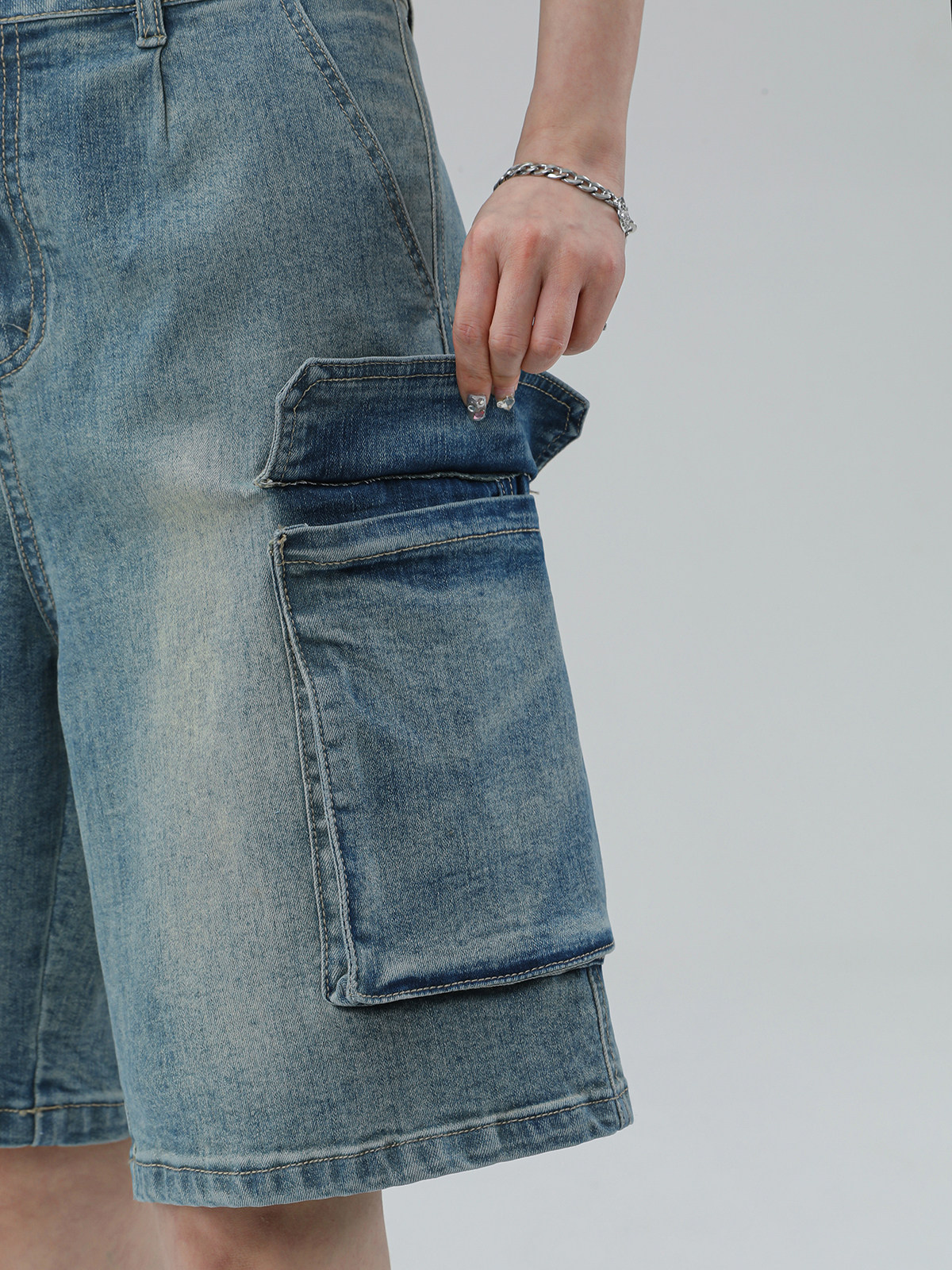 夏季工装五分裤潮流大口袋情侣水洗牛仔短裤K2206/P65，男装牛仔裤，星座202-3