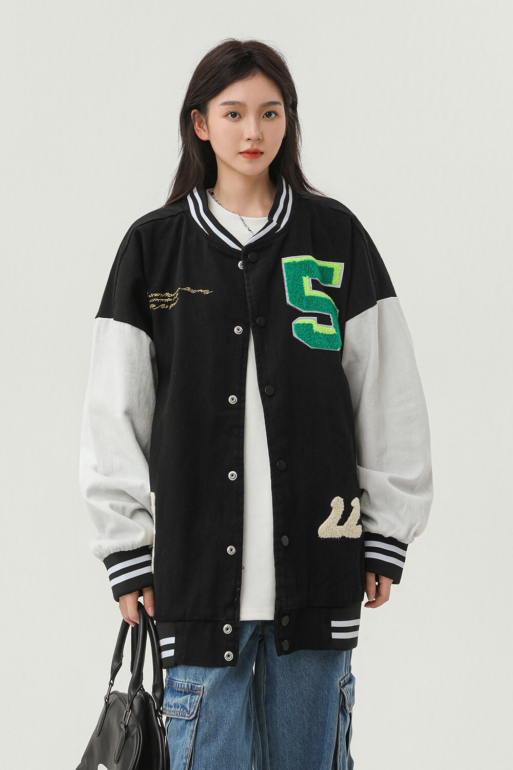 字母水洗毛巾料刺绣棒球服夹克情侣外套976/P100,男装夹克,星座202-3