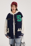 字母水洗毛巾料刺绣棒球服夹克情侣外套976/P100，男装夹克，星座202-3