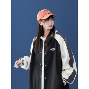 青春撞色棒球服潮流情侣字母夹克上衣9106/P95