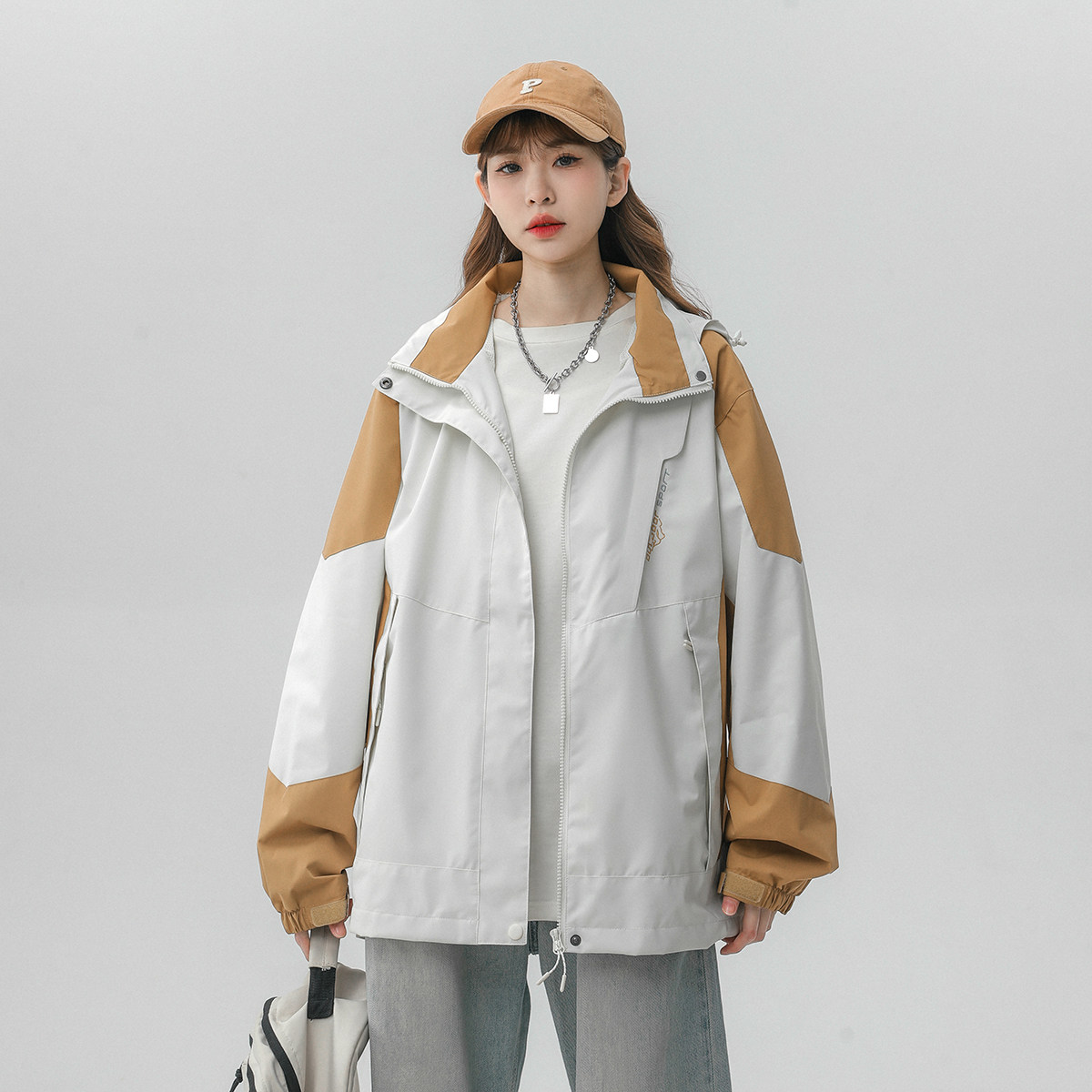 春季新款立领连帽撞色拼接情侣冲锋衣登山服夹克JK18/P65/98,男装夹克,星座202-3