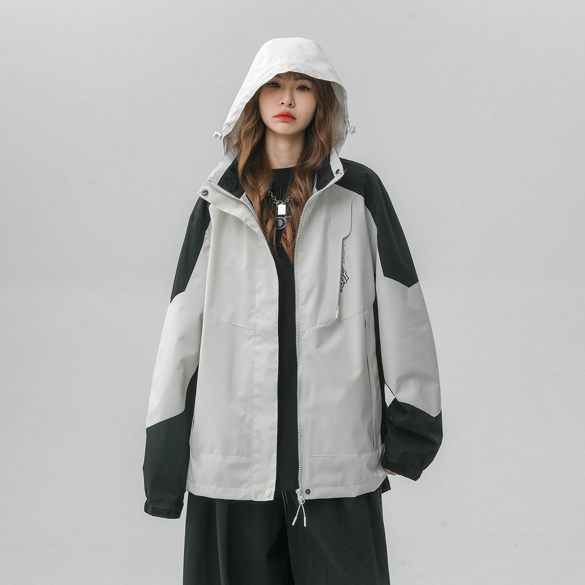 春季新款立领连帽撞色拼接情侣冲锋衣登山服夹克JK18/P65/98,男装夹克,星座202-3