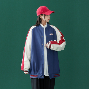 青春撞色棒球服潮流情侣字母夹克上衣 9106/P95图片