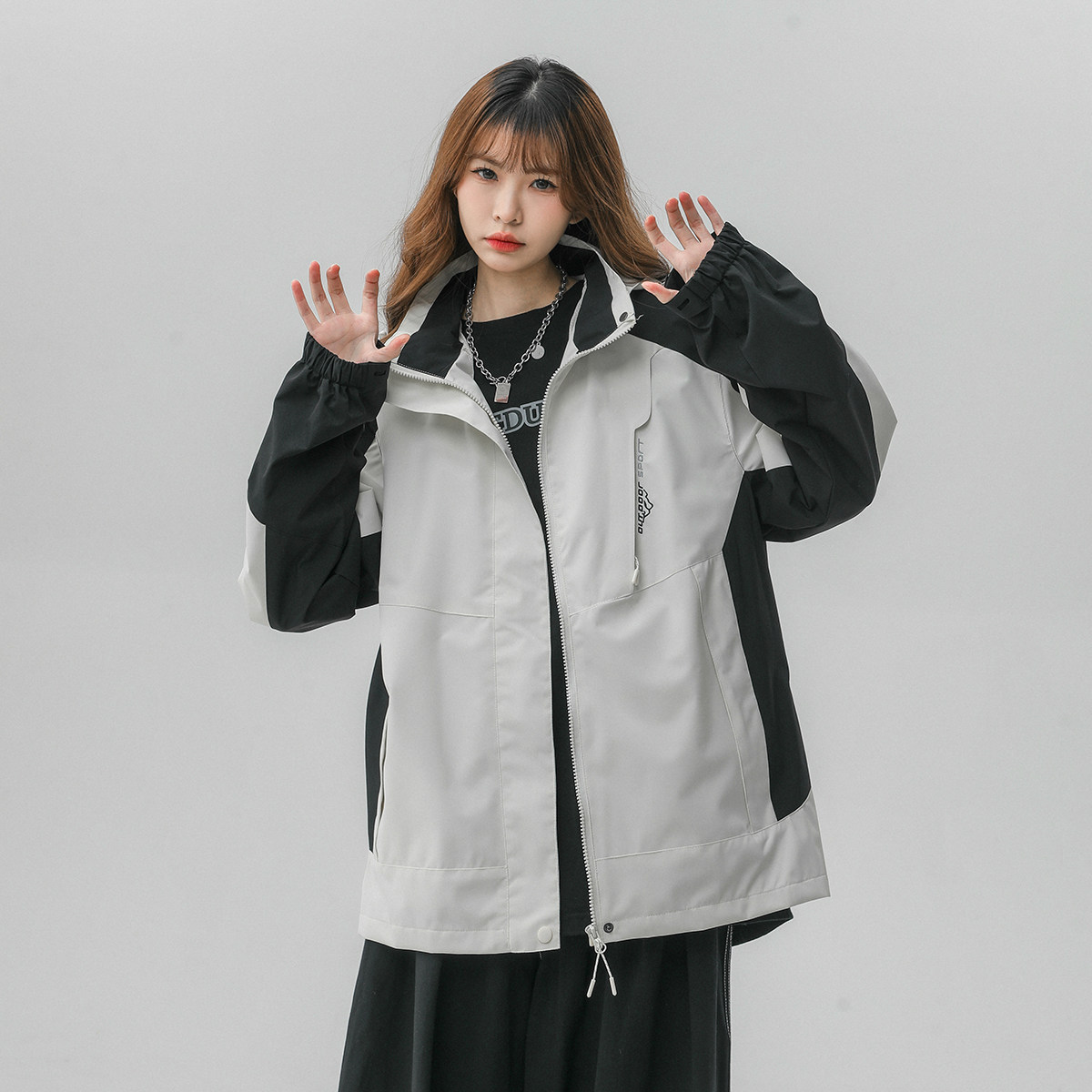 立领连帽撞色拼接情侣冲锋衣登山服夹克JK18/P65/98,男装夹克,星座202-3