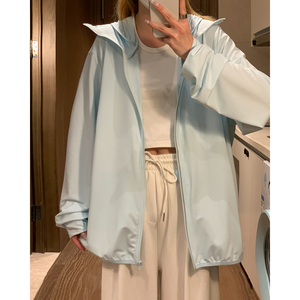 夏季纯色情侣款连帽长袖防晒衣薄款外套 F109 /P39图片