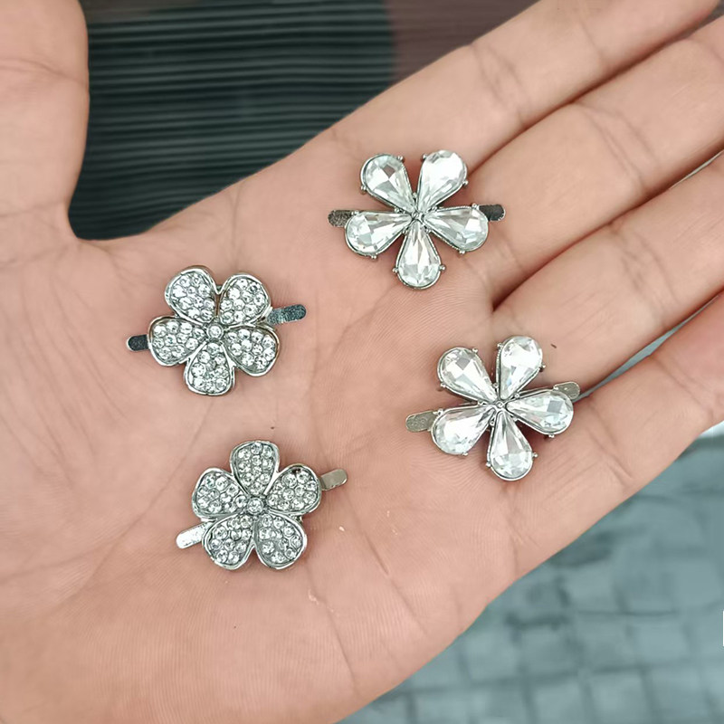 高档凉鞋鞋扣银色五星花瓣水钻