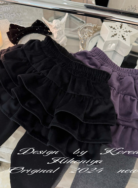 Spring韩国童装2024冬季新款洋气时髦加绒丝绒蛋糕裙裤韩版宝宝款