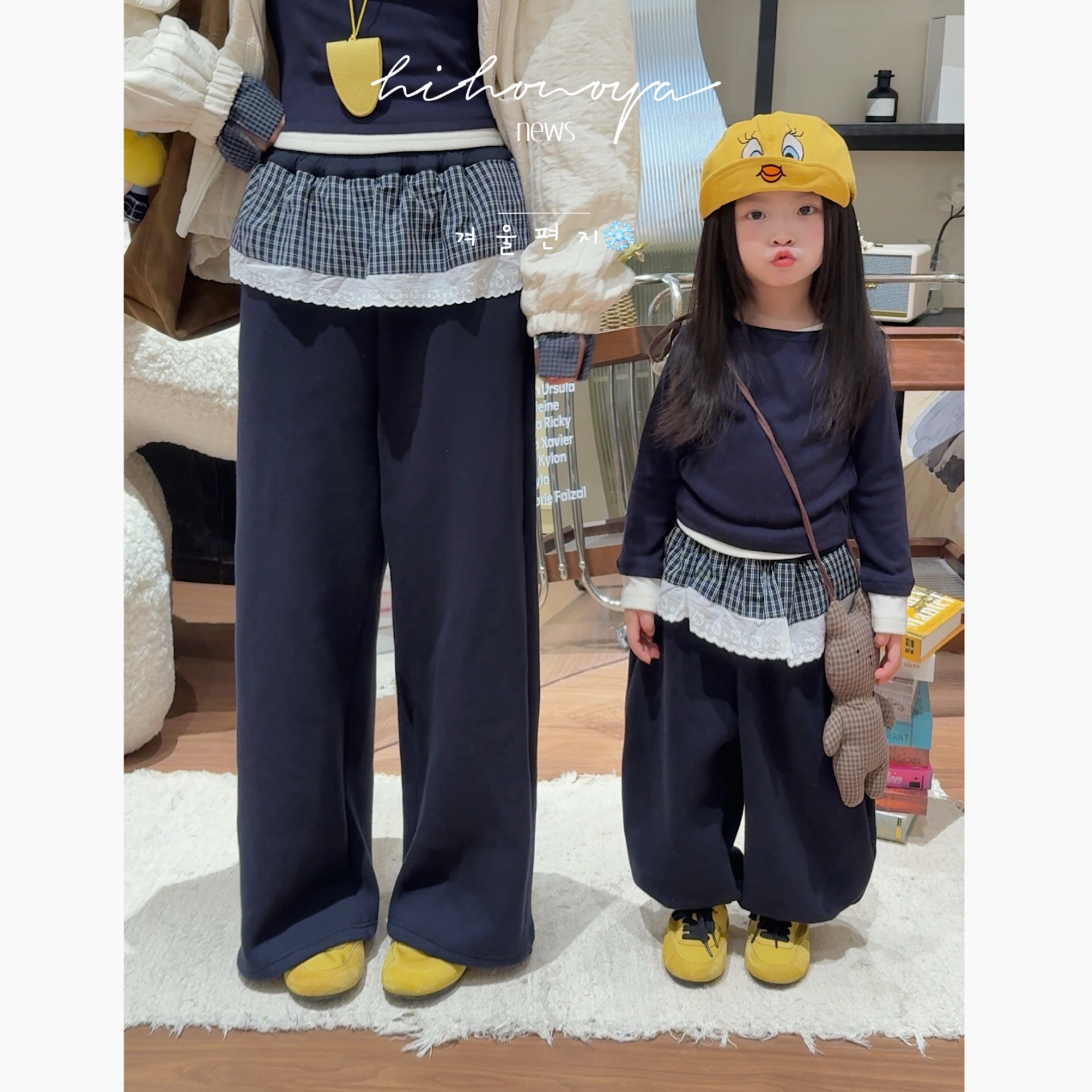 Spring韩国童装2025年秋冬新款亲子格子Kitty加绒长裤女童休闲裤