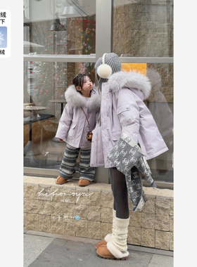 Spring韩国童装2025冬季新款亲子极寒工装派克羽绒服女童保暖外套